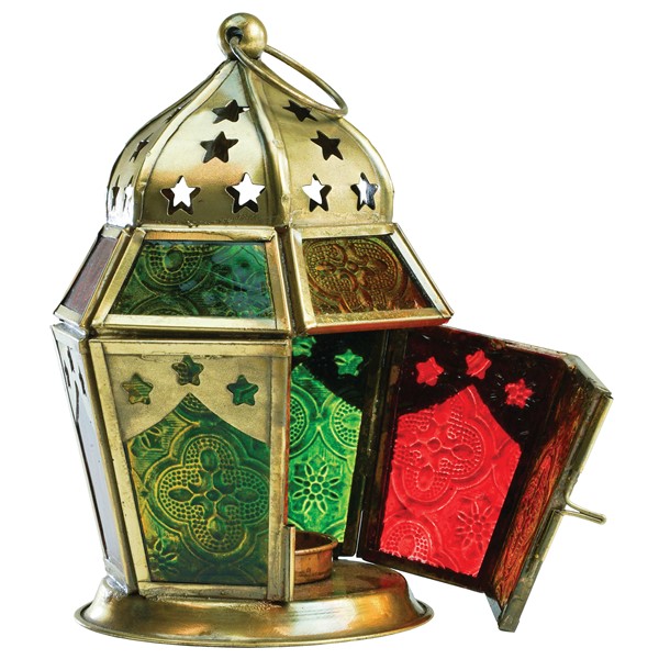 In the Breeze Red, Yellow & Green Hex Glass Tealight Lantern 9211